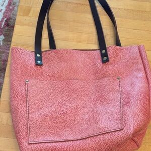 Portland Leather Coral Tote with Brown Handles